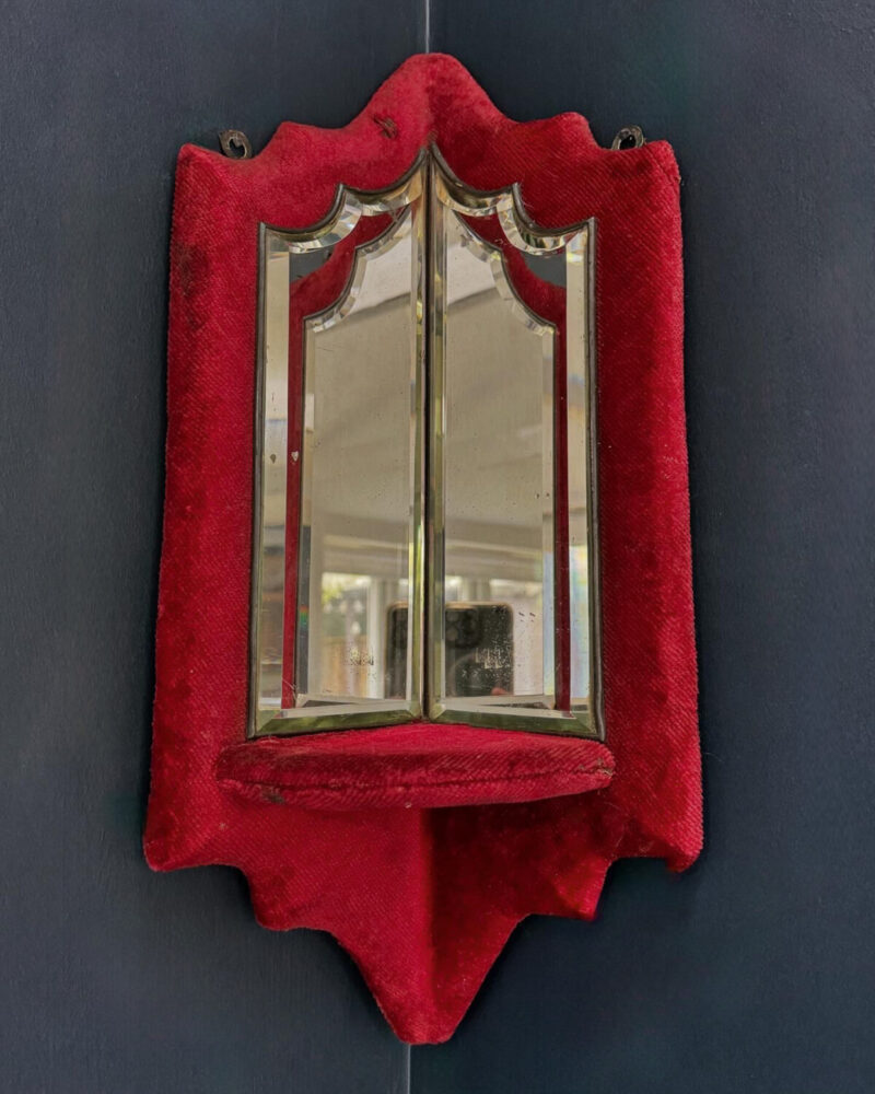 Victorian Mirrored Red Velvet Corner Shelf - Image 7