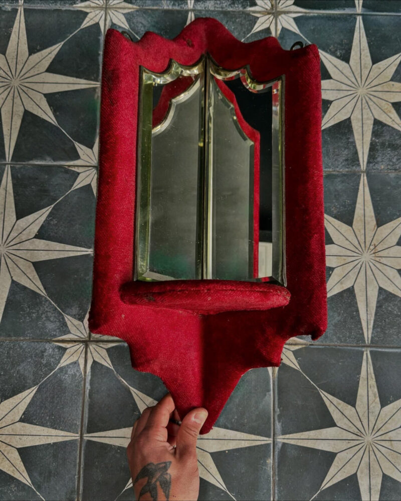 Victorian Mirrored Red Velvet Corner Shelf - Image 9
