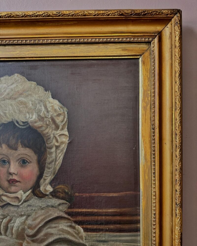 Victorian Oil Painting Girl & Pug - Image 6