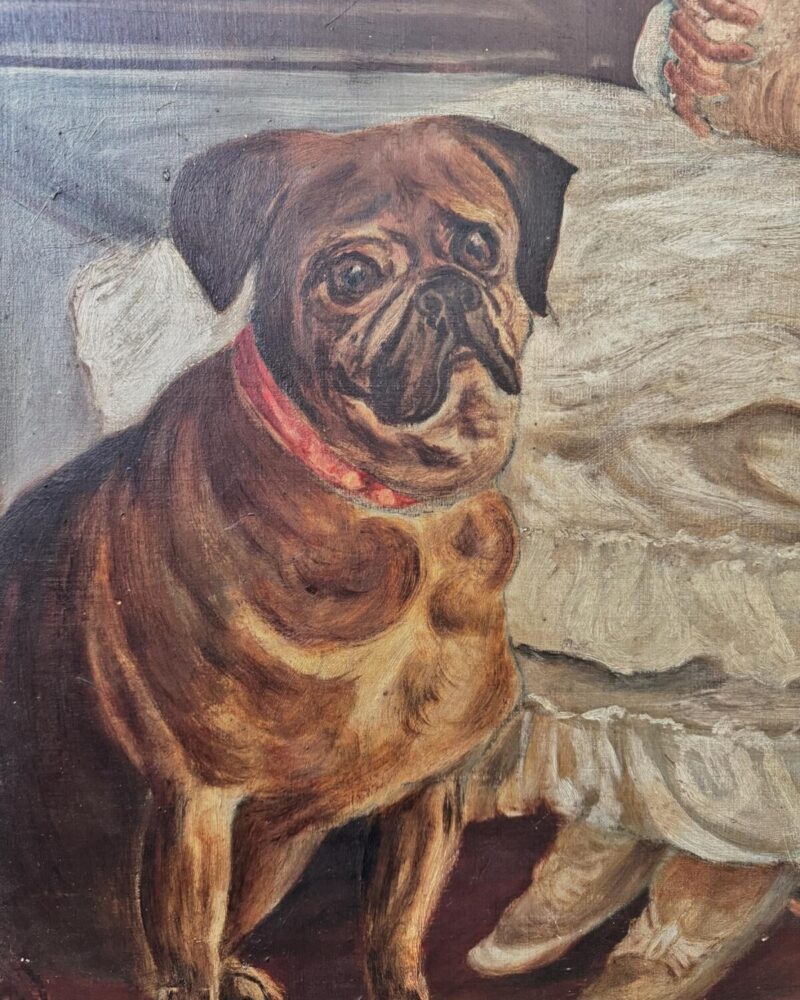 Victorian Oil Painting Girl & Pug - Image 4