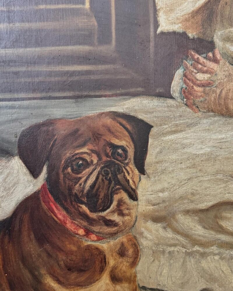 Victorian Oil Painting Girl & Pug - Image 13