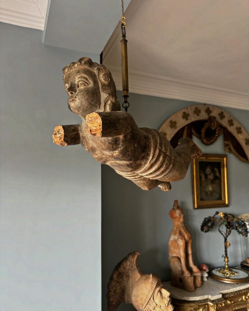 French Carved Wood Cherub