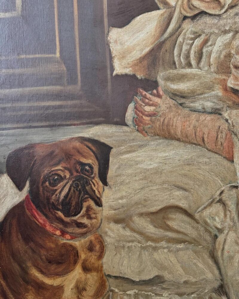 Victorian Oil Painting Girl & Pug - Image 7