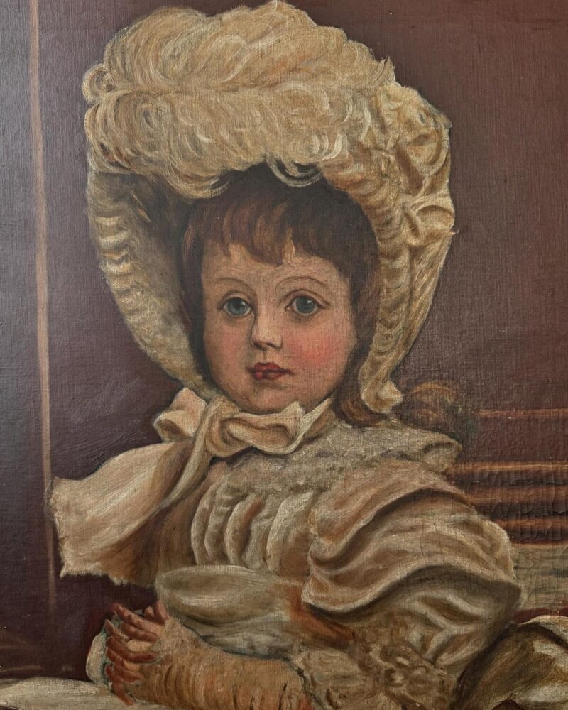 Victorian Oil Painting Girl & Pug - Image 3