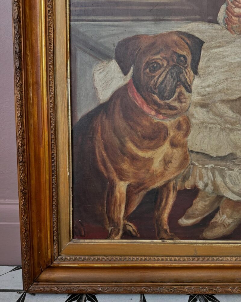 Victorian Oil Painting Girl & Pug - Image 8
