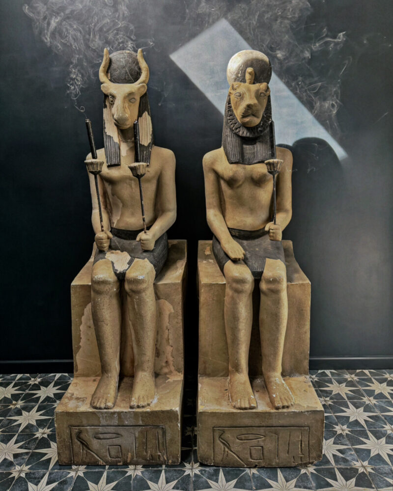 Pair of Seated Egyptian God Statues