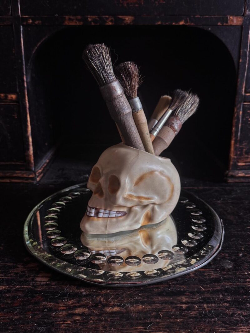 Ceramic Skull Tobacco Jar