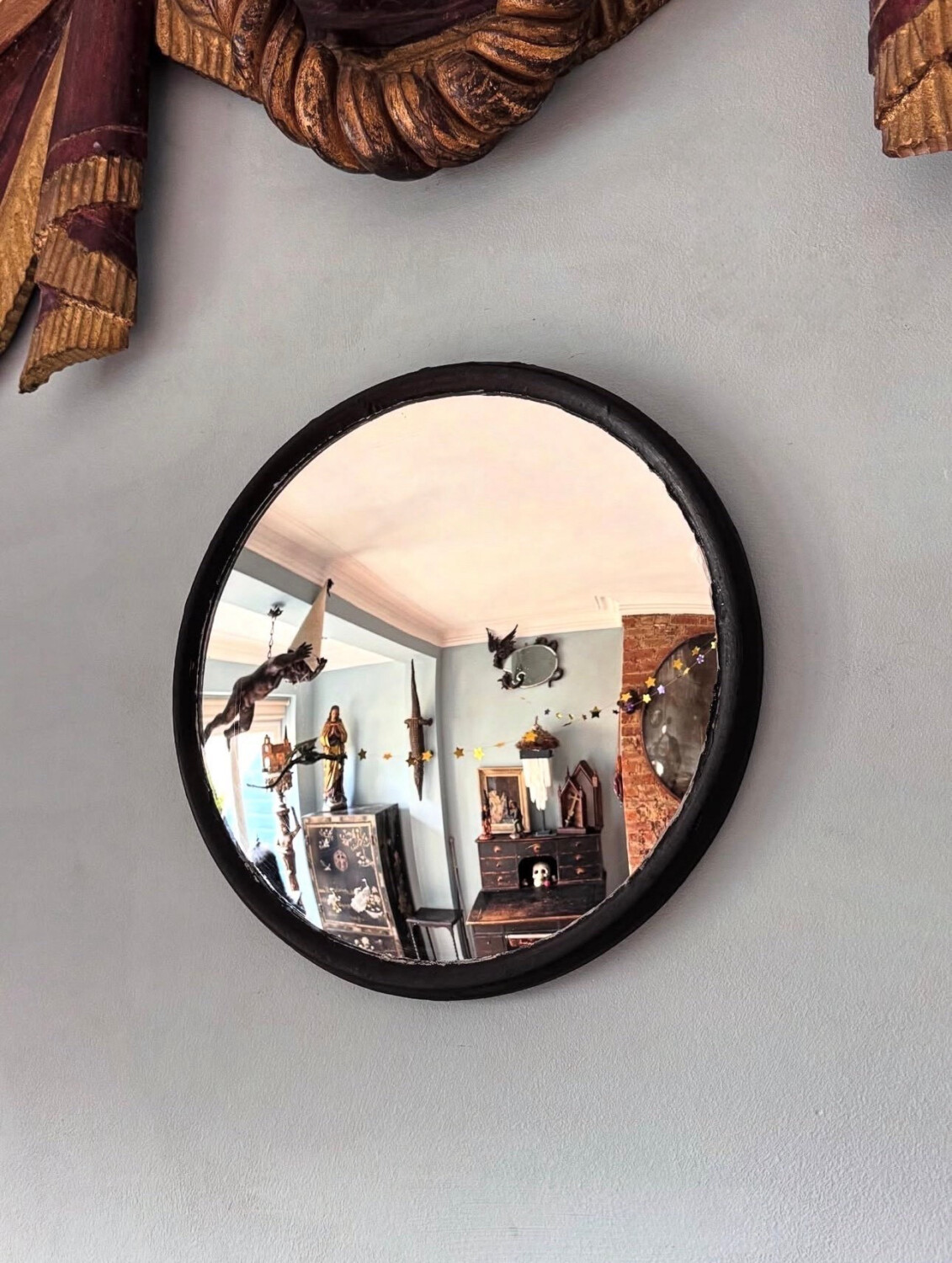 Vintage Glass & Metal Convex Mirror