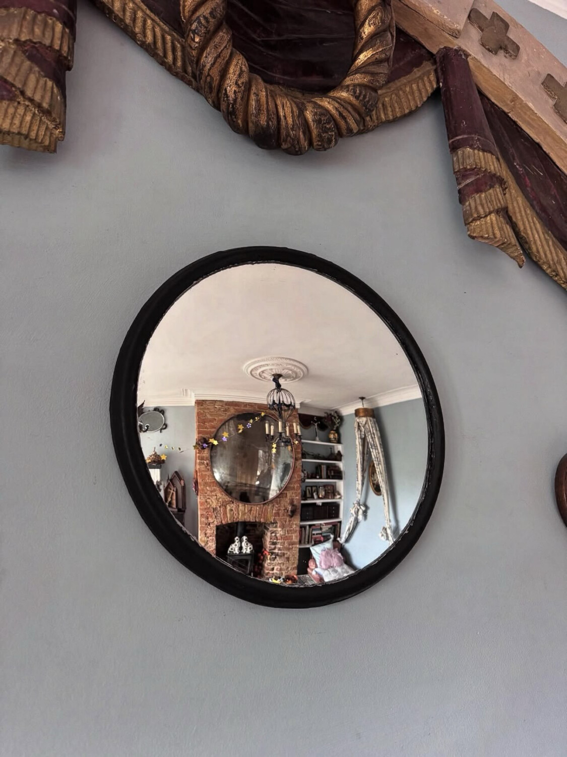 Vintage Glass & Metal Convex Mirror - Image 2