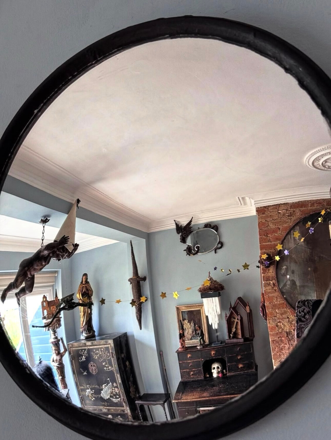 Vintage Glass & Metal Convex Mirror - Image 3