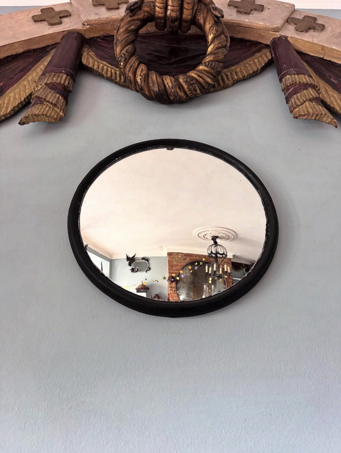 Vintage Glass & Metal Convex Mirror - Image 4