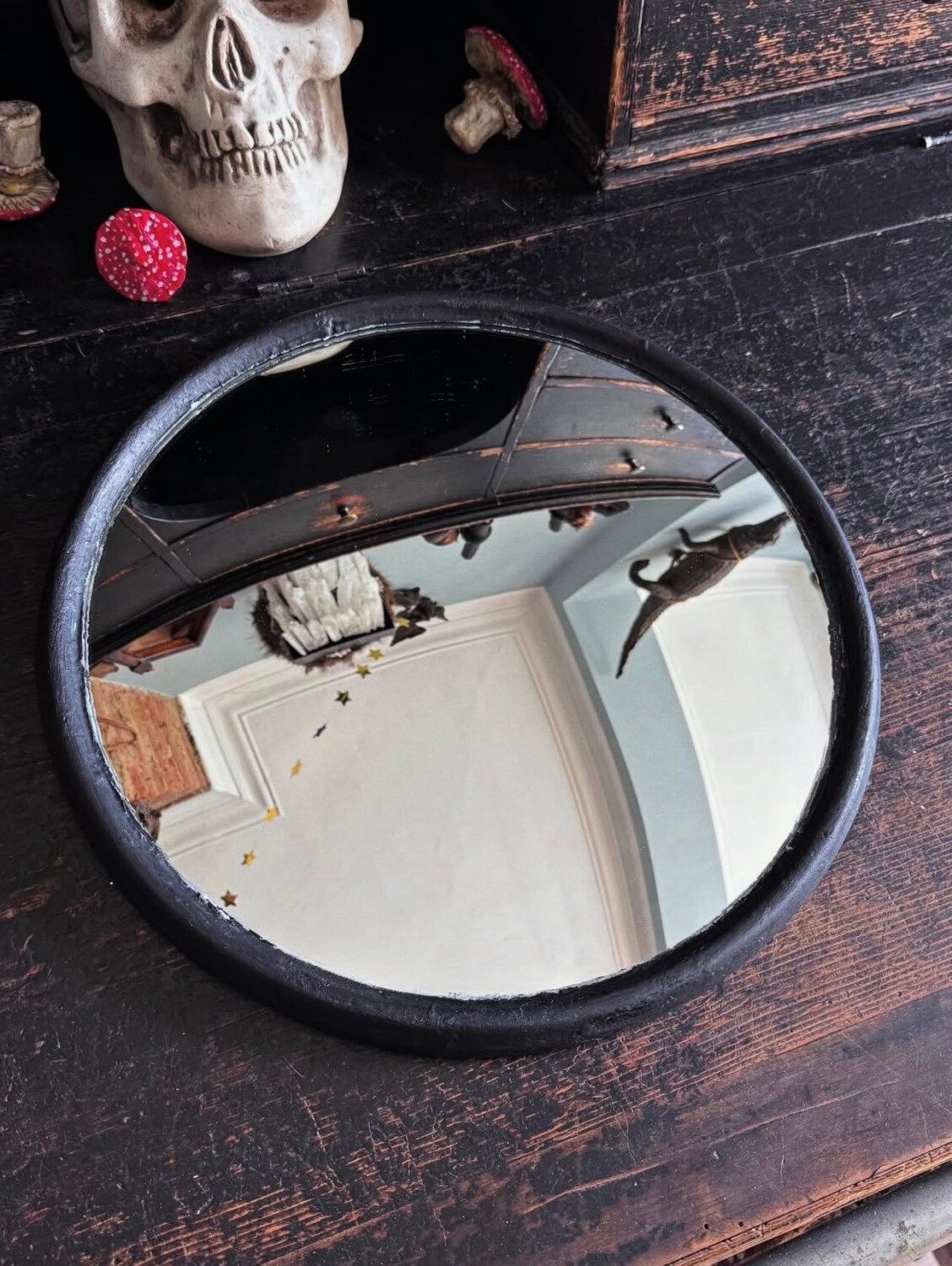 Vintage Glass & Metal Convex Mirror - Image 5