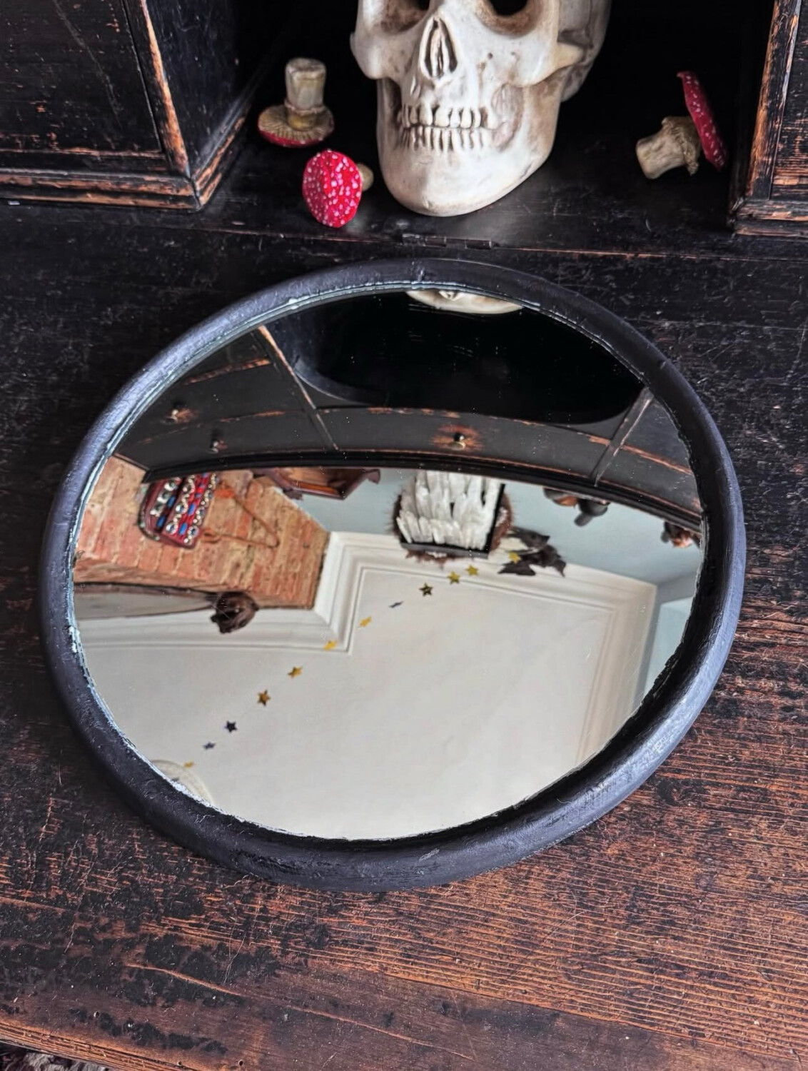 Vintage Glass & Metal Convex Mirror - Image 6