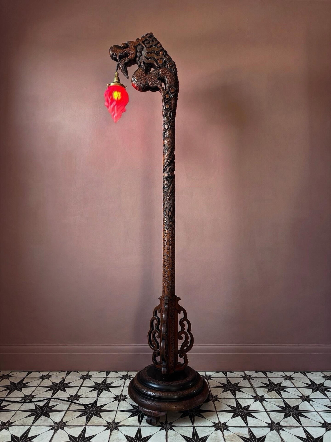 Chinese Carved Dragon Floor Lamp - Image 2