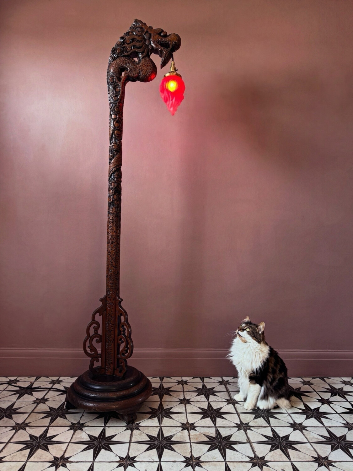 Chinese Carved Dragon Floor Lamp
