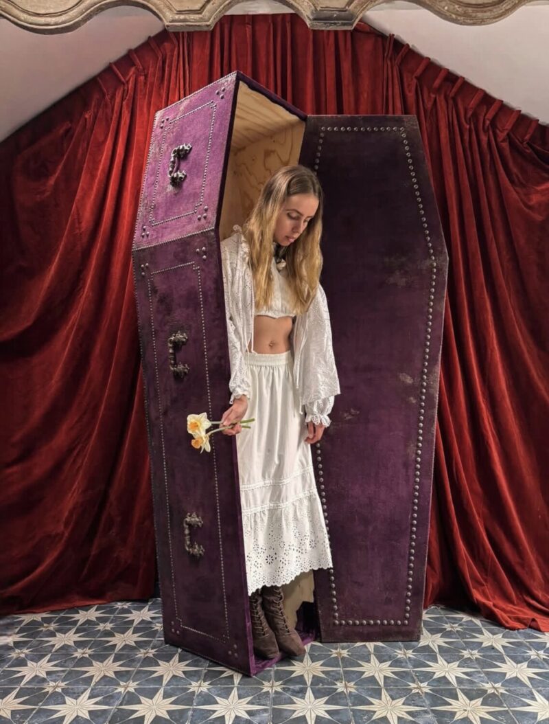 Large Purple Velvet Coffin